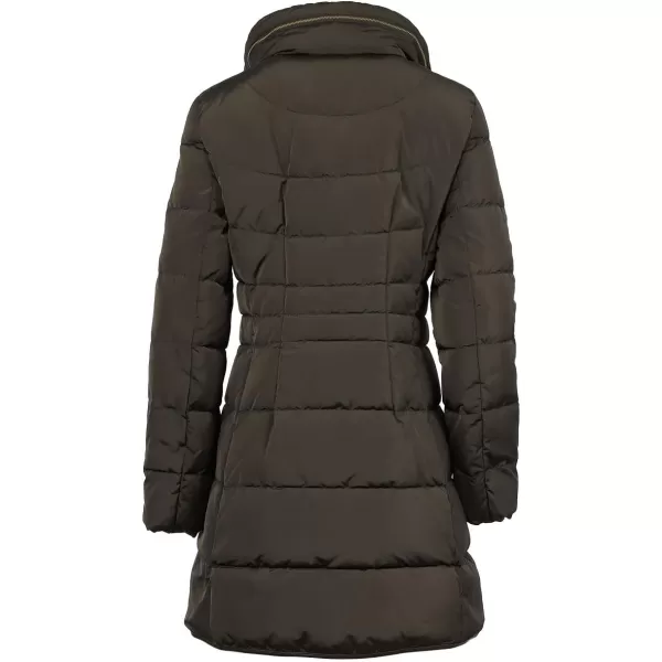 Cole Haan Womens Taffeta Down Coat with Faux Fur CollarForest