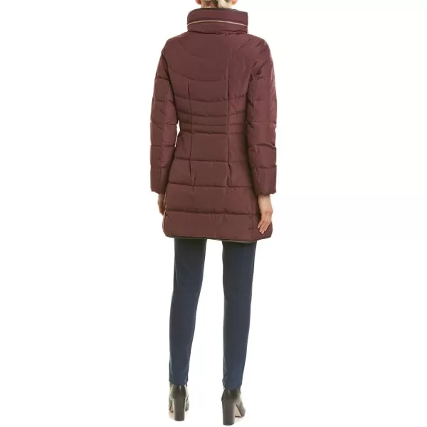 Cole Haan Womens Taffeta Down Coat with Faux Fur CollarMerlot