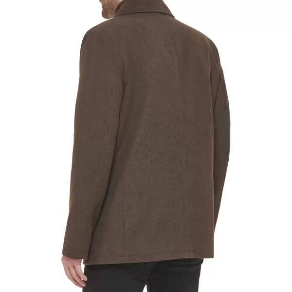 Kenneth Cole Mens Notched Lapel Wool Pea Coat Knit BibMed Brown