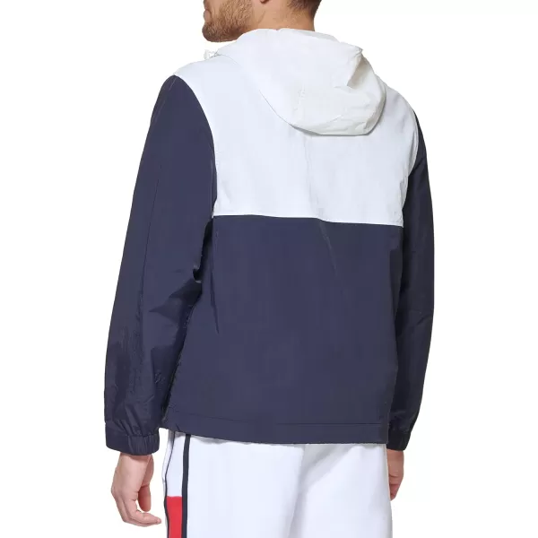 Tommy Hilfiger Mens Retro Lightweight Taslan Hooded Popover Water Resistant Windbreaker JacketNew MidnightIceRed