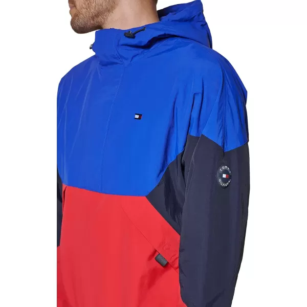 Tommy Hilfiger Mens Retro Lightweight Taslan Hooded Popover Water Resistant Windbreaker JacketRoyal BlueNavyRed