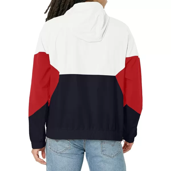 Tommy Hilfiger Mens Retro Lightweight Taslan Hooded Popover Water Resistant Windbreaker JacketTricolor MidnightIceRed