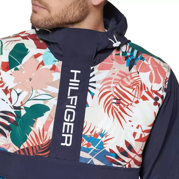 Tommy Hilfiger Mens Retro Lightweight Taslan Hooded Popover Water Resistant Windbreaker JacketTropical Print