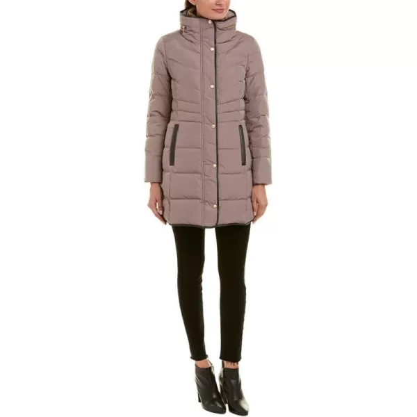 Cole Haan Womens Taffeta Down Coat with Faux Fur CollarCashew