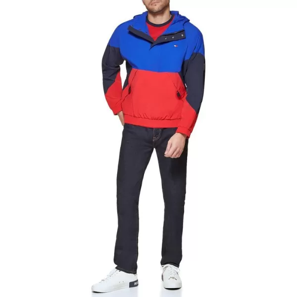 Tommy Hilfiger Mens Retro Lightweight Taslan Hooded Popover Water Resistant Windbreaker JacketRoyal BlueNavyRed