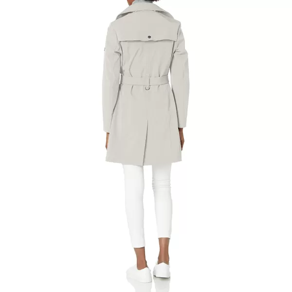 Calvin Klein Womens Double Breasted Belted Rain Jacket with Removable HoodCement