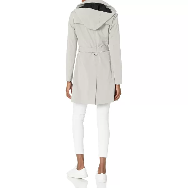 Calvin Klein Womens Double Breasted Belted Rain Jacket with Removable HoodCement