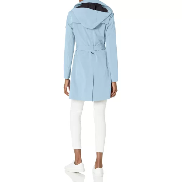 Calvin Klein Womens Double Breasted Belted Rain Jacket with Removable HoodChambray