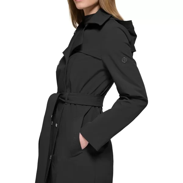 Calvin Klein Womens Double Breasted Belted Rain Jacket with Removable HoodNew Black