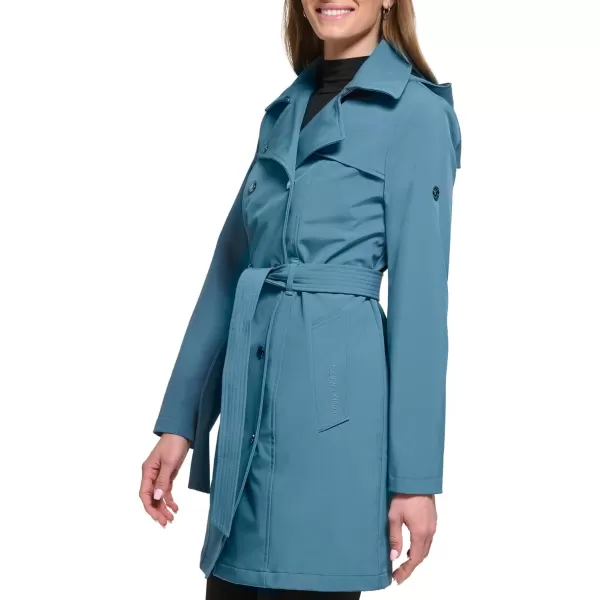 Calvin Klein Womens Double Breasted Belted Rain Jacket with Removable HoodOasis Teal