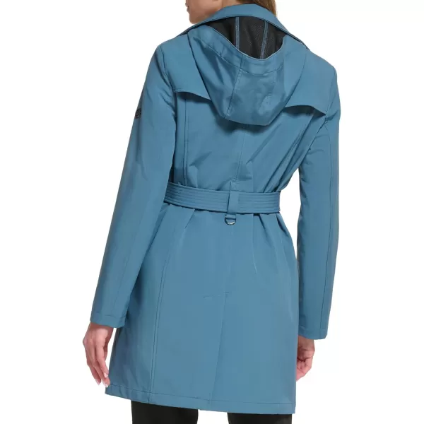 Calvin Klein Womens Double Breasted Belted Rain Jacket with Removable HoodOasis Teal