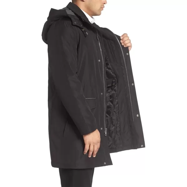 Cole Haan Signature Mens Bonded Nylon Car Coat with Attached HoodBlack