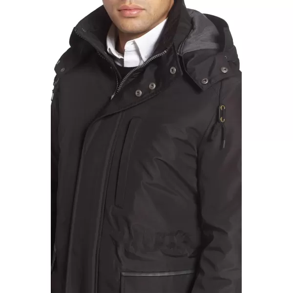 Cole Haan Signature Mens Bonded Nylon Car Coat with Attached HoodBlack