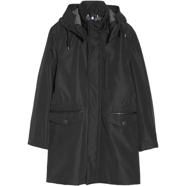 Cole Haan Signature Mens Bonded Nylon Car Coat with Attached HoodBlack