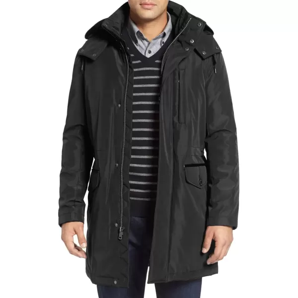 Cole Haan Signature Mens Bonded Nylon Car Coat with Attached HoodBlack