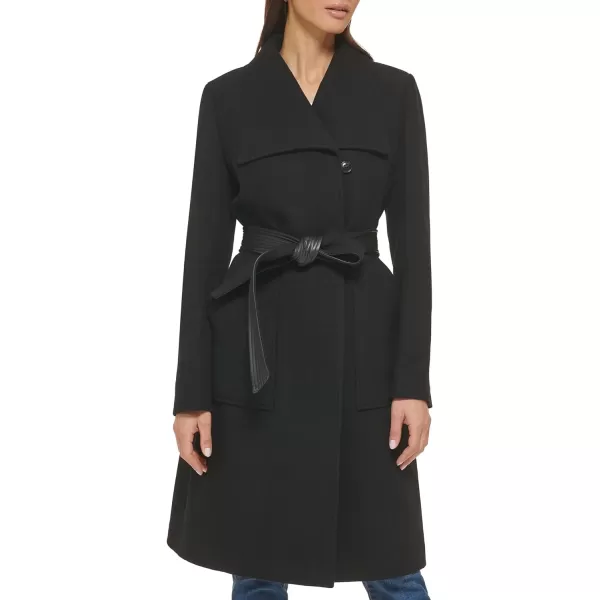 Cole Haan Womens Belted Coat Wool with Cuff DetailsBlack