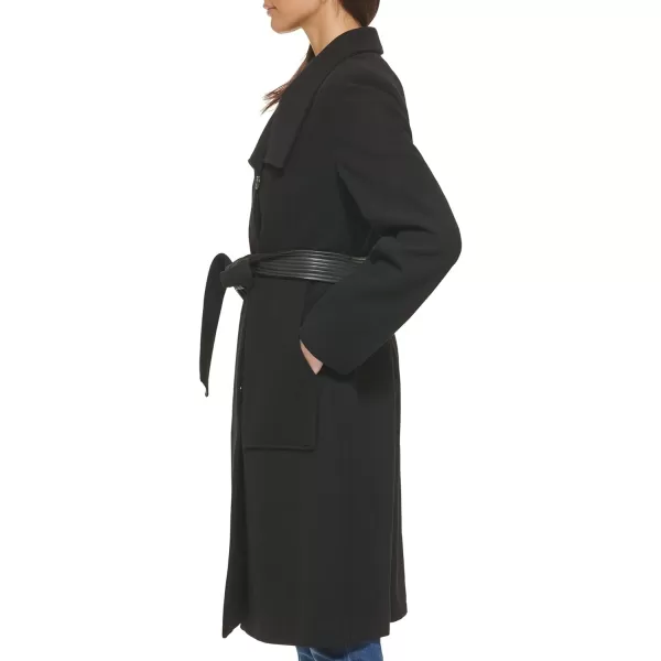 Cole Haan Womens Belted Coat Wool with Cuff DetailsBlack