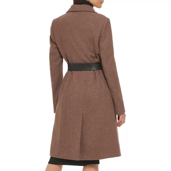 Cole Haan Womens Belted Coat Wool with Cuff DetailsMed Brown