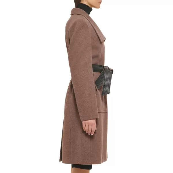 Cole Haan Womens Belted Coat Wool with Cuff DetailsMed Brown