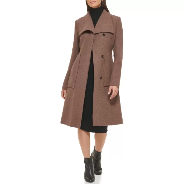 Cole Haan Womens Belted Coat Wool with Cuff DetailsMed Brown