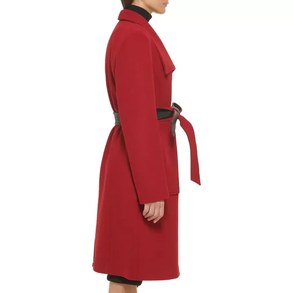 Cole Haan Womens Belted Coat Wool with Cuff DetailsRed