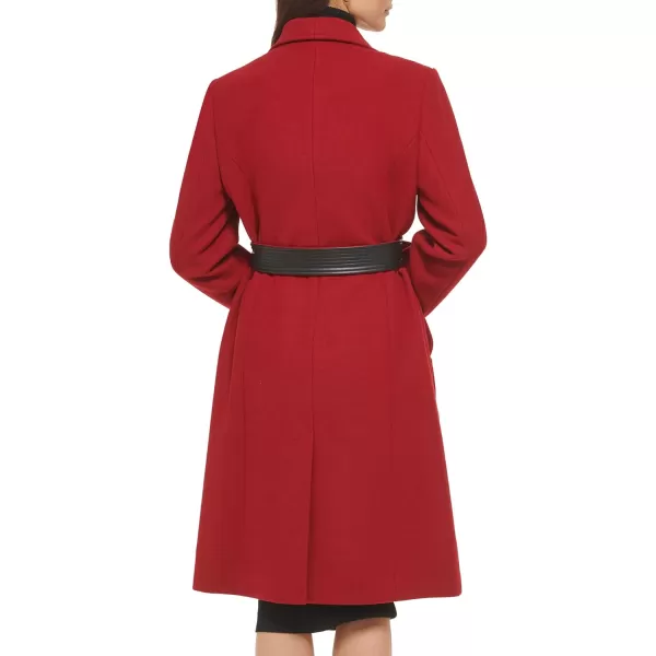 Cole Haan Womens Belted Coat Wool with Cuff DetailsRed