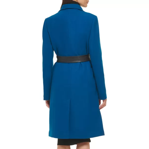 Cole Haan Womens Belted Coat Wool with Cuff DetailsTeal