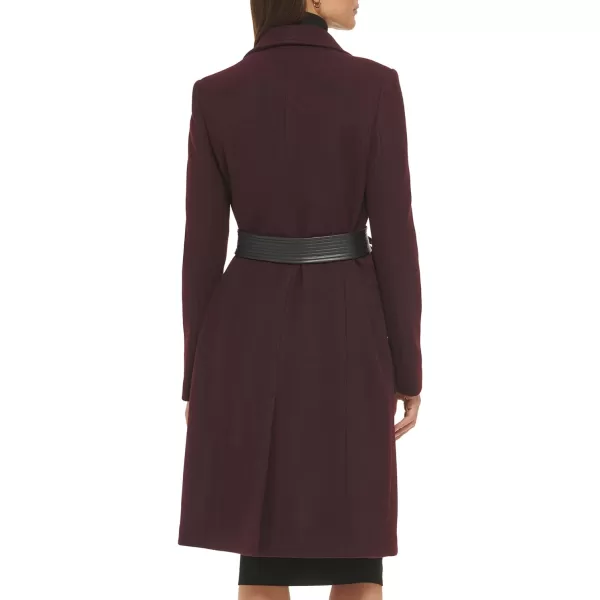 Cole Haan Womens Belted Coat Wool with Cuff DetailsWine