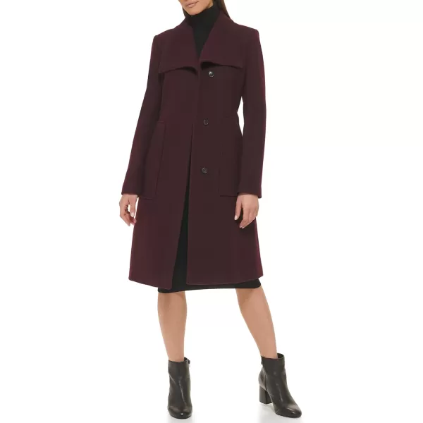 Cole Haan Womens Belted Coat Wool with Cuff DetailsWine