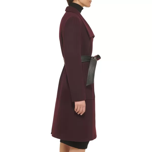 Cole Haan Womens Belted Coat Wool with Cuff DetailsWine