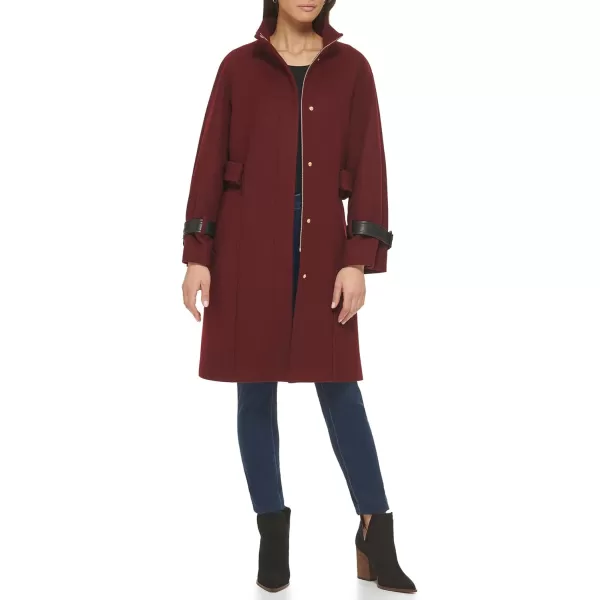 Cole Haan Womens Belted Raglan Melton Wool CoatBurgundy