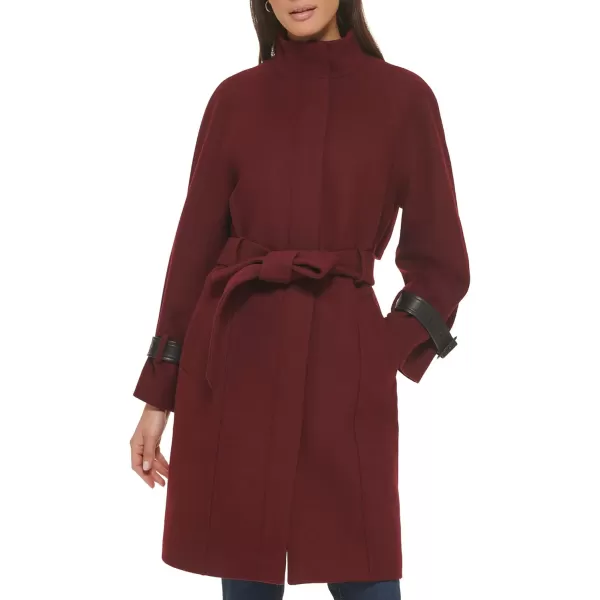 Cole Haan Womens Belted Raglan Melton Wool CoatBurgundy