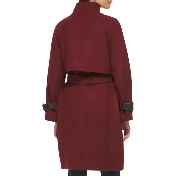 Cole Haan Womens Belted Raglan Melton Wool CoatBurgundy