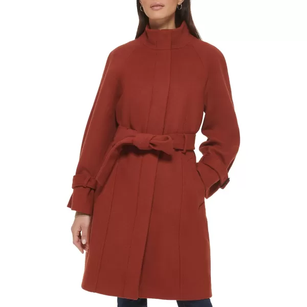 Cole Haan Womens Belted Raglan Melton Wool CoatRust