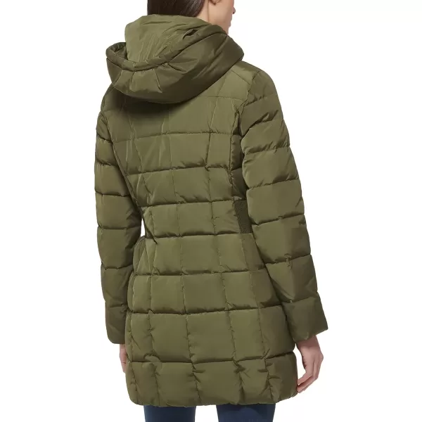 Cole Haan Womens Taffeta Down Coat with Bib Front and Dramatic Hood Olive LargeCole Haan Womens Taffeta Down Coat with Bib Front and Dramatic Hood Olive Large