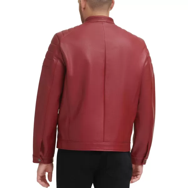 DKNY Mens Mixed Media Faux Leather Puffer Motocros Racer JacketRed