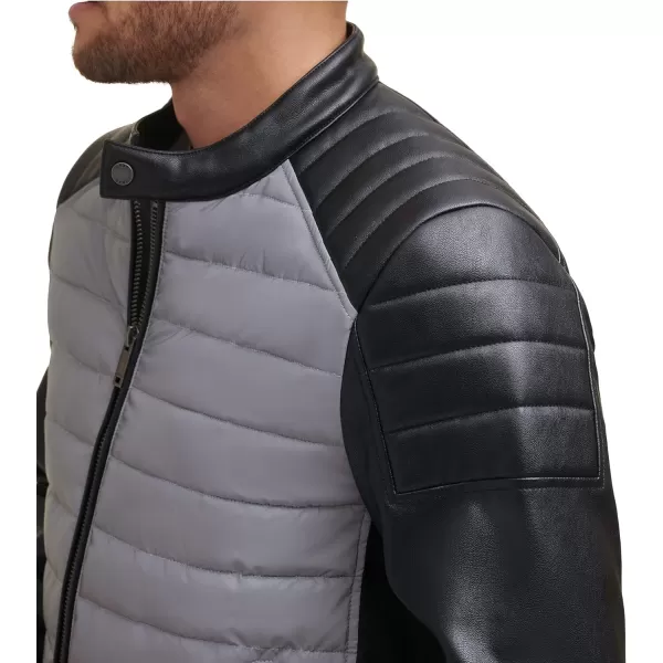 DKNY Mens Mixed Media Faux Leather Puffer Motocros Racer JacketReflection