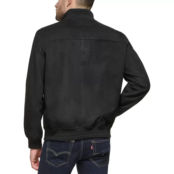 DKNY Mens Modern Knit Collar Bomber JacketBlack Microsuede