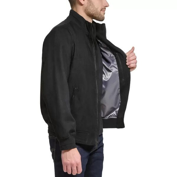 DKNY Mens Modern Knit Collar Bomber JacketBlack Microsuede