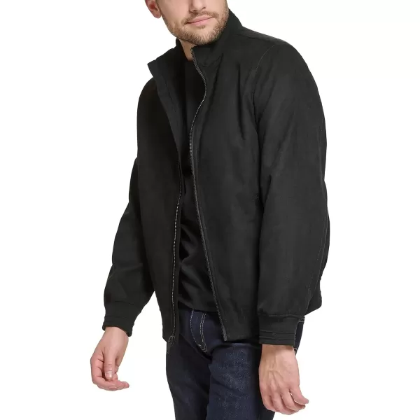 DKNY Mens Modern Knit Collar Bomber JacketBlack Microsuede