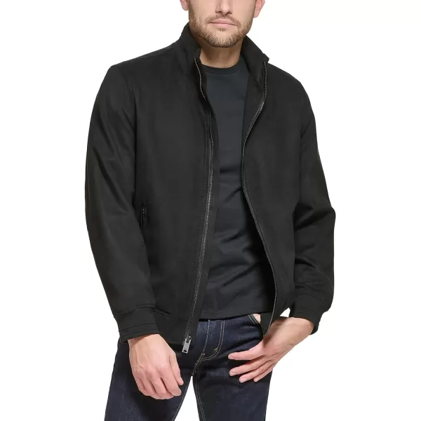 DKNY Mens Modern Knit Collar Bomber JacketBlack Microsuede