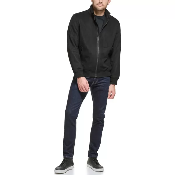 DKNY Mens Modern Knit Collar Bomber JacketBlack Microsuede