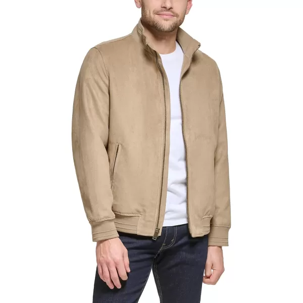 DKNY Mens Modern Knit Collar Bomber JacketKhaki Microsuede