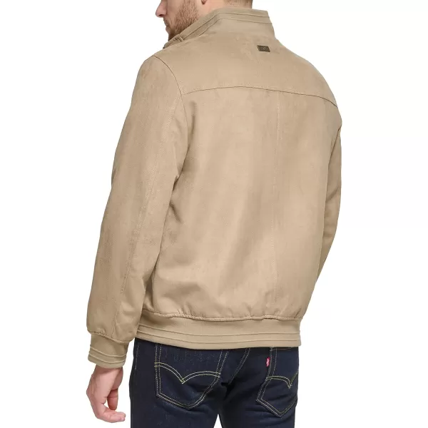 DKNY Mens Modern Knit Collar Bomber JacketKhaki Microsuede