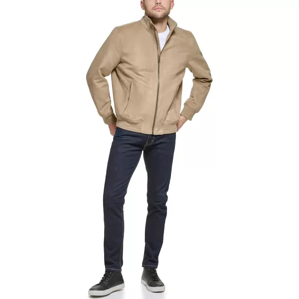 DKNY Mens Modern Knit Collar Bomber JacketKhaki Microsuede