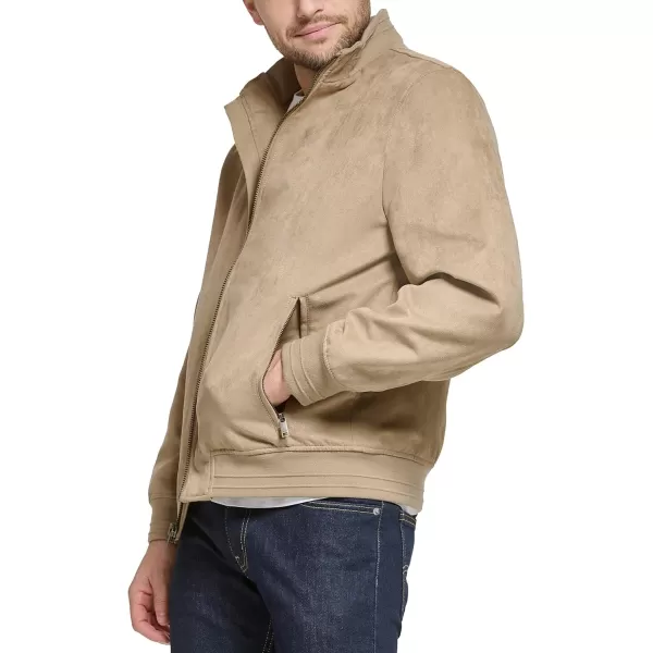 DKNY Mens Modern Knit Collar Bomber JacketKhaki Microsuede