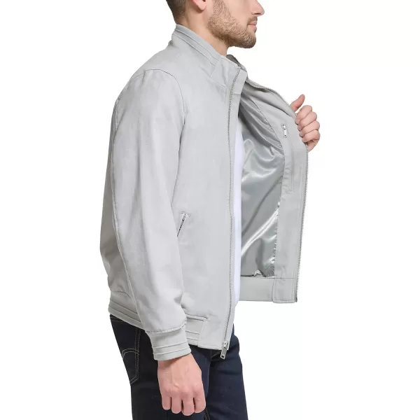 DKNY Mens Modern Knit Collar Bomber JacketLight Grey Microsuede