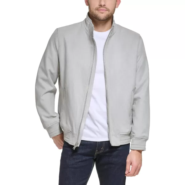 DKNY Mens Modern Knit Collar Bomber JacketLight Grey Microsuede