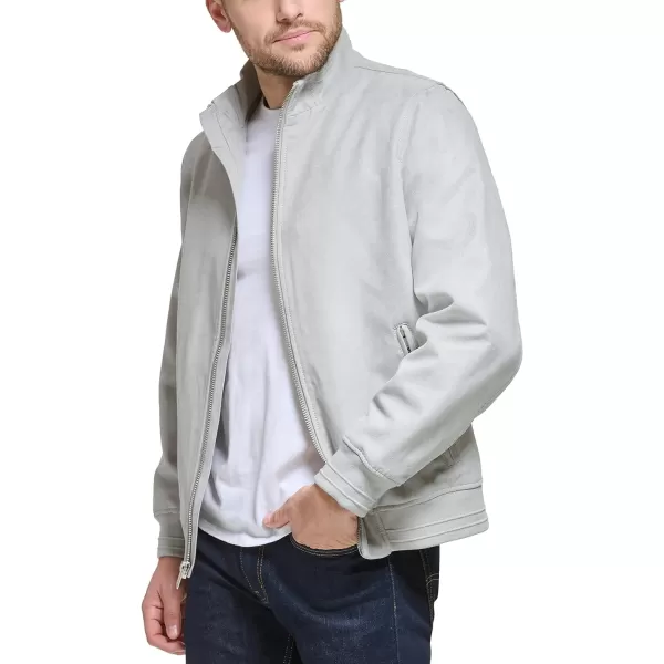 DKNY Mens Modern Knit Collar Bomber JacketLight Grey Microsuede