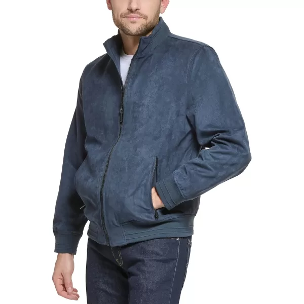 DKNY Mens Modern Knit Collar Bomber JacketNavy Microsuede